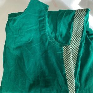 VTG Green Corduroy Overall Maxi Dress Modest Cottagecore Farmhouse Sz Lg